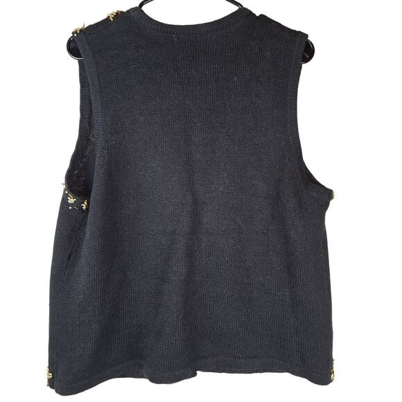 Vintage Claudia D. Black Knit Vest Red & Gold Bead Embellishments 1996 Holiday - Picture 2 of 6